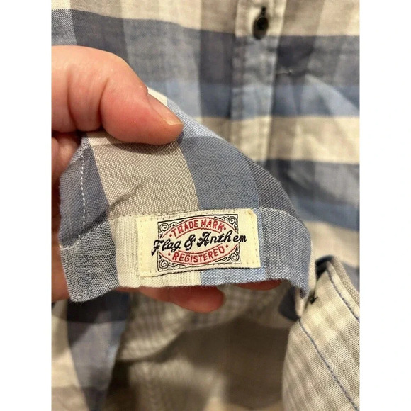 Flag & Anthem Button Down Cotton Shirt Blue Plaid Long Sleeve Men’s Size Large - Picture 5 of 10